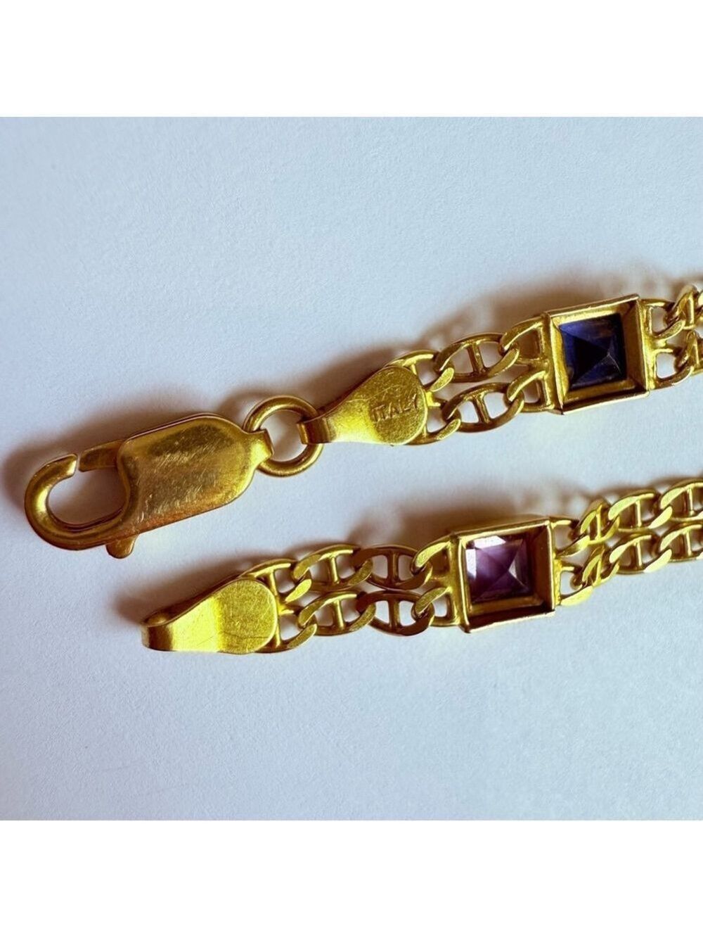 Estate 10K Solid Gold Ruby Sapphire Emerald Anchor Link Laro Italy Bracelet - Picture 8 of 9